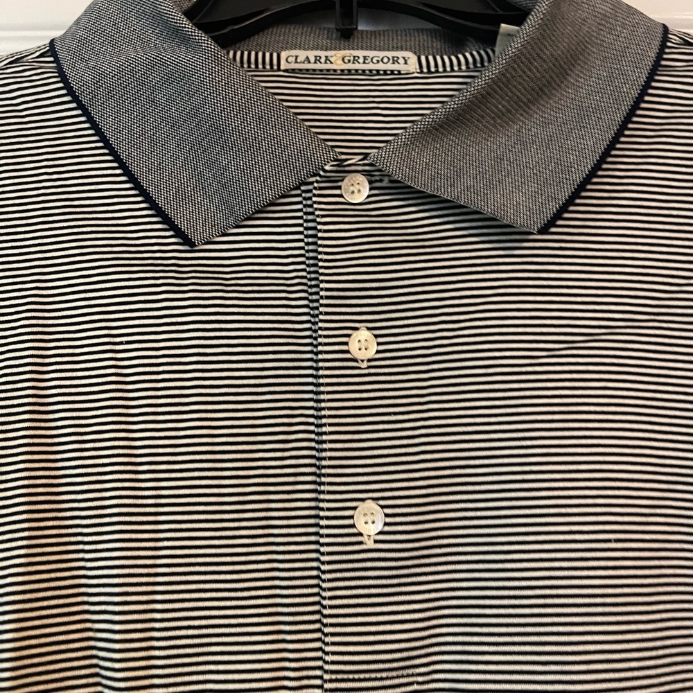 Gregory Black and White Striped Polo Shirt